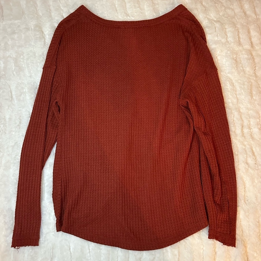 Anthropologie Akemi + Kin Rust Knotted Thermal Waffle Knit V-Neck Top Size S - Picture 7 of 8